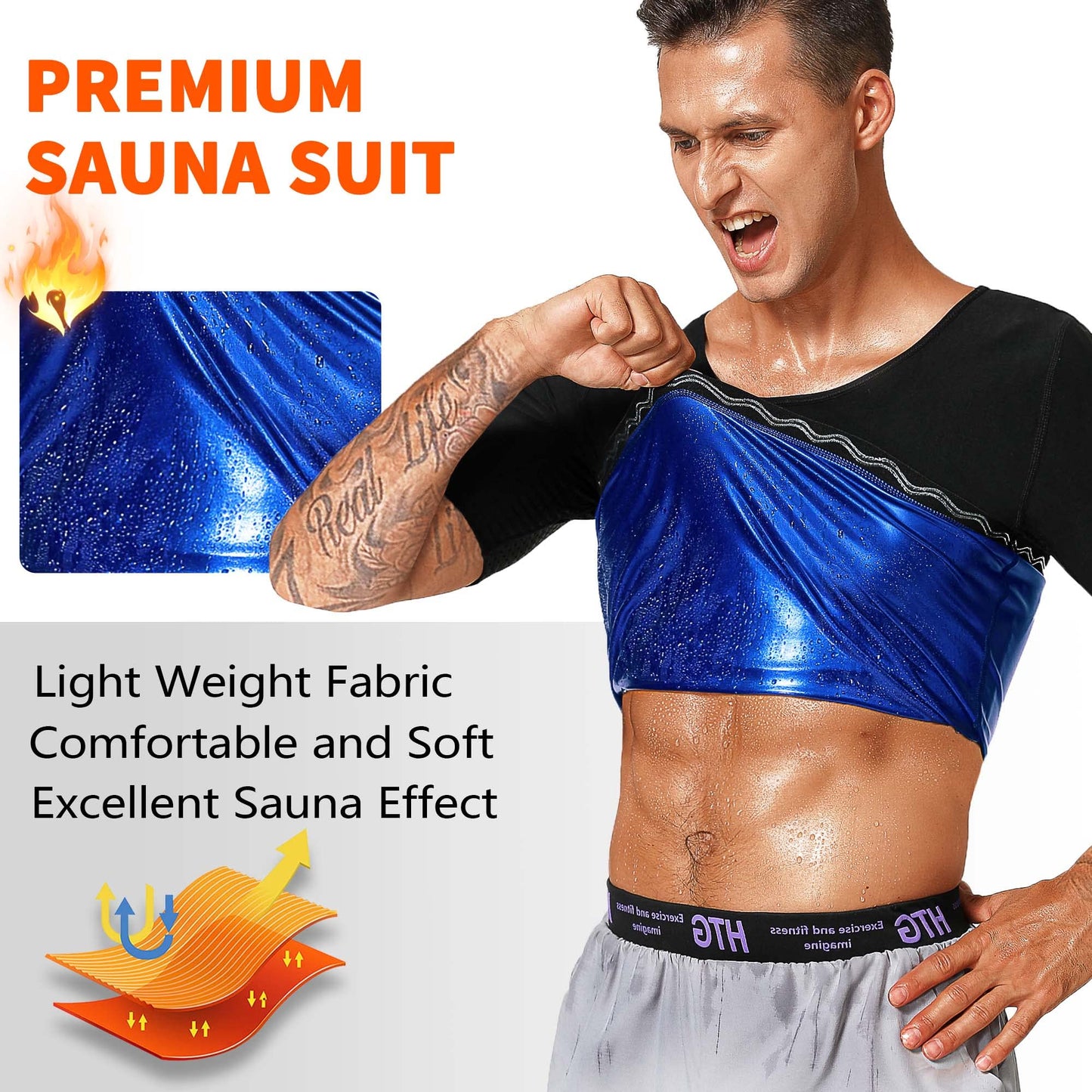 LMCOB Sauna Shirt for Men Sauna Sweat Vest Workout Heat Trapping Compression Shirt Weight Loss Mens Sauna Suits Shirt with Relective Tape(LYBH60041-01-M)