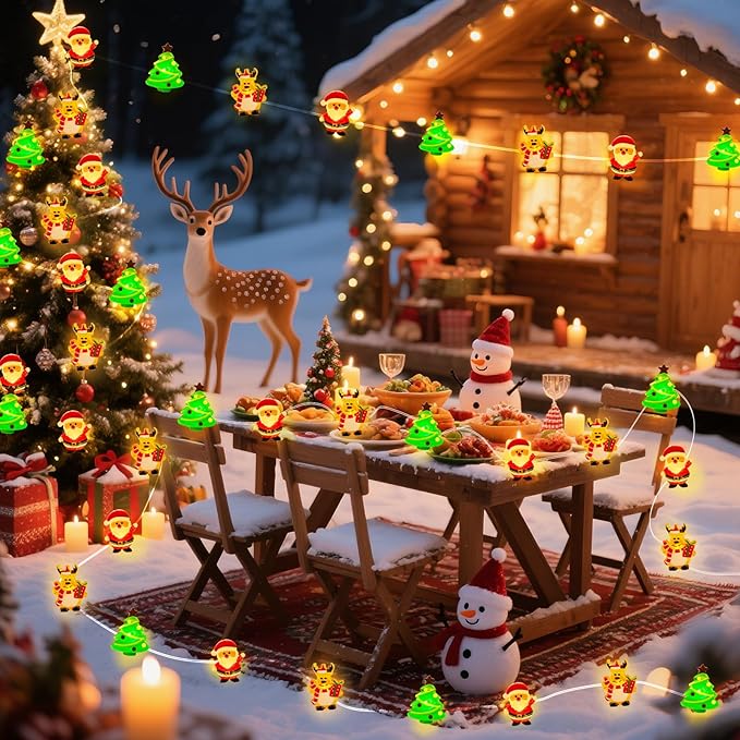 Aogist Christmas String Lights, 16ft 50 LED Battery Powered Reindeer Santa Claus Christmas Tree Decoration Lights for Indoor Outdoot Party Festival Christmas Decorative (2 Pack)