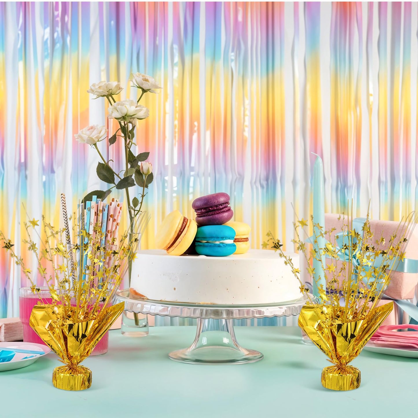 6 Pcs Metallic Foil Spray Centerpiece Star Table Decoration Gold Centerpieces Decors with Star Burst Table Centerpieces for Birthday Wedding Holiday Anniversary Graduation Home Party