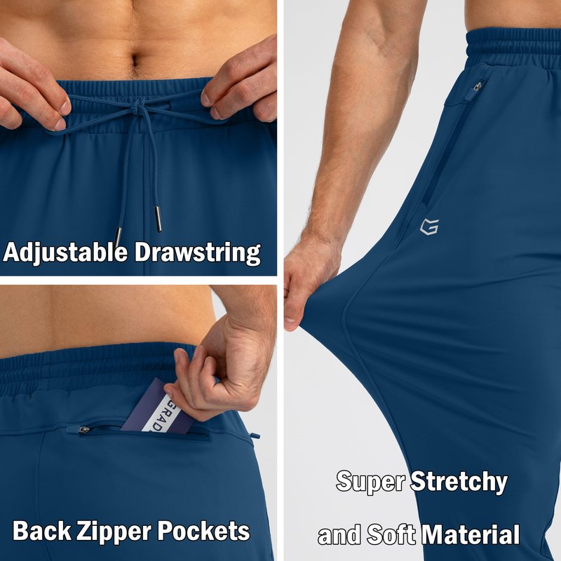 G Gradual Men's Sweatpants with Zipper Pockets Tapered Joggers for Men Athletic Pants for Workout, Jogging, Running (Dark Blue, X-Large)