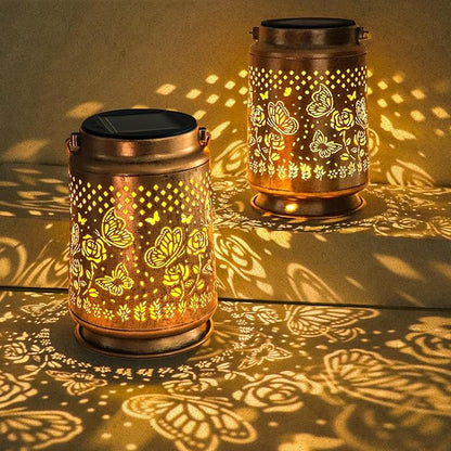 Solar Lantern Outdoor Decorations, Waterproof Hanging Lights for Outside Garden Yard Patio Porch Balcony Decor, Christmas Birthday Gifts for Mom Grandma Women (Style_ Butterfly_2Pack)