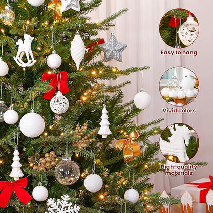 SHareconn 100pcs Christmas Tree Decorations Ornaments Set, Shatterproof Plastic Baubles Decorative Balls for Xmas Tree Decor Holiday Wedding Party, White