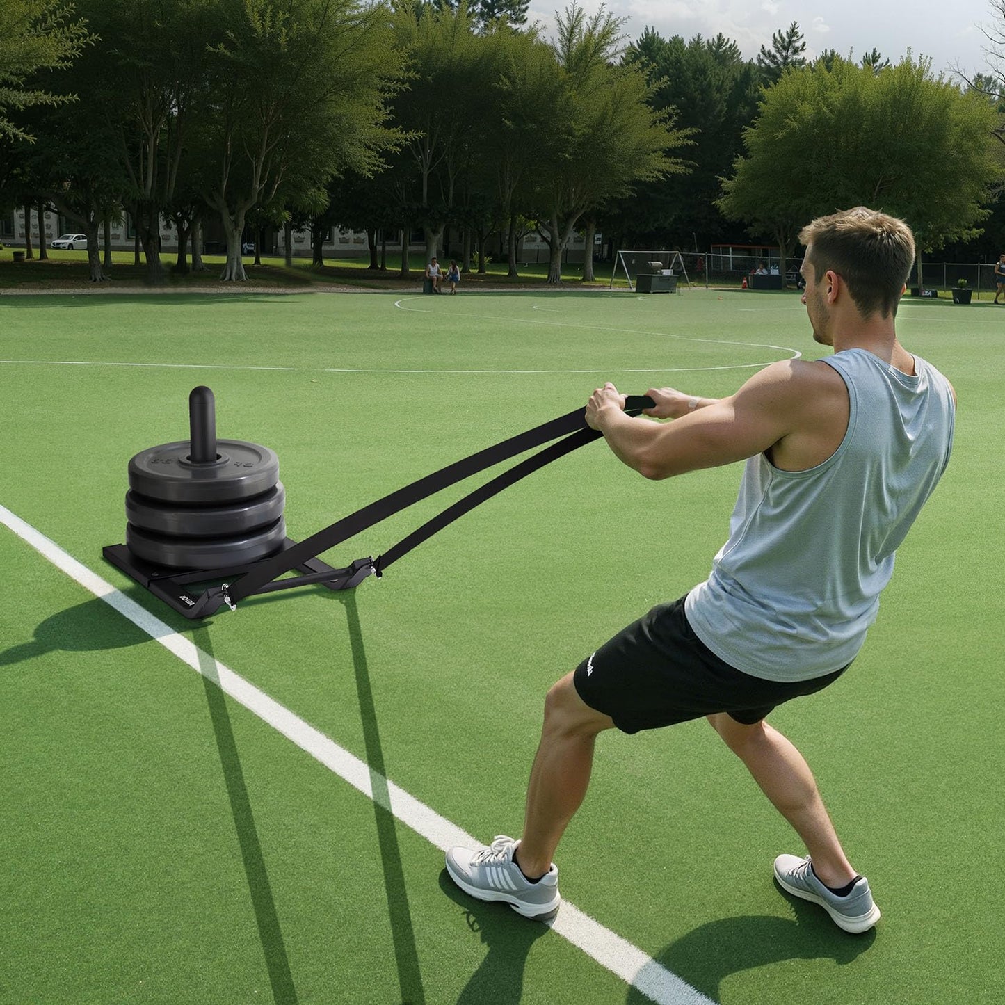 VEVOR Weight Sled, Steel Power Sled, Fitness Strength Training Pull Push Running Sled, Fitness Workout Sled Push Gym Equipment, Steel Power Sled with Harness, Compatible 1/2 in Weight Plates, Black