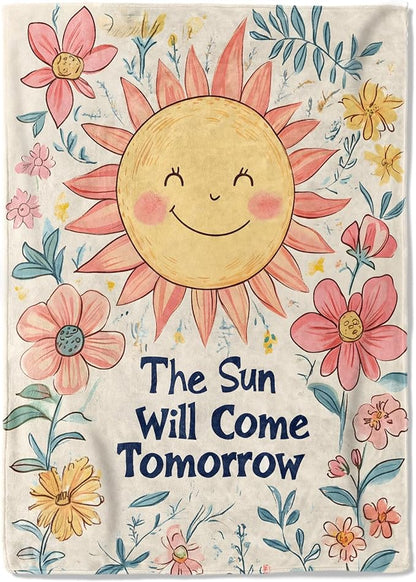 Retro Sun Fleece Blanket - 50x60in Cute Cheerful Floral Vintage Throw Blankets,Soft Cozy Lightweight, Ideal for Living Room Home Decor and Kids Women Girls Gifts