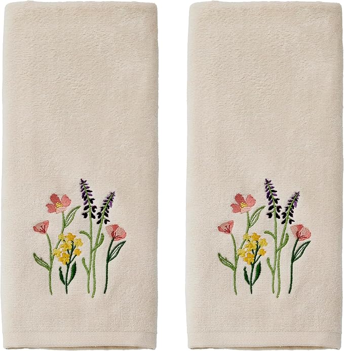 SKL Home Meadow Bouquet 100% Cotton Embroidered 2pc Hand Towel Set, Decorative