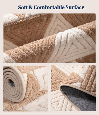 YIHOUSE Neutral Ultra Soft Area Rugs for Bedroom 5x7, Beige Geometric Rug with Triangular Patterns, Comfortable Plain Area Rug for Bedroom, Japandi Washable Rugs for Living Room