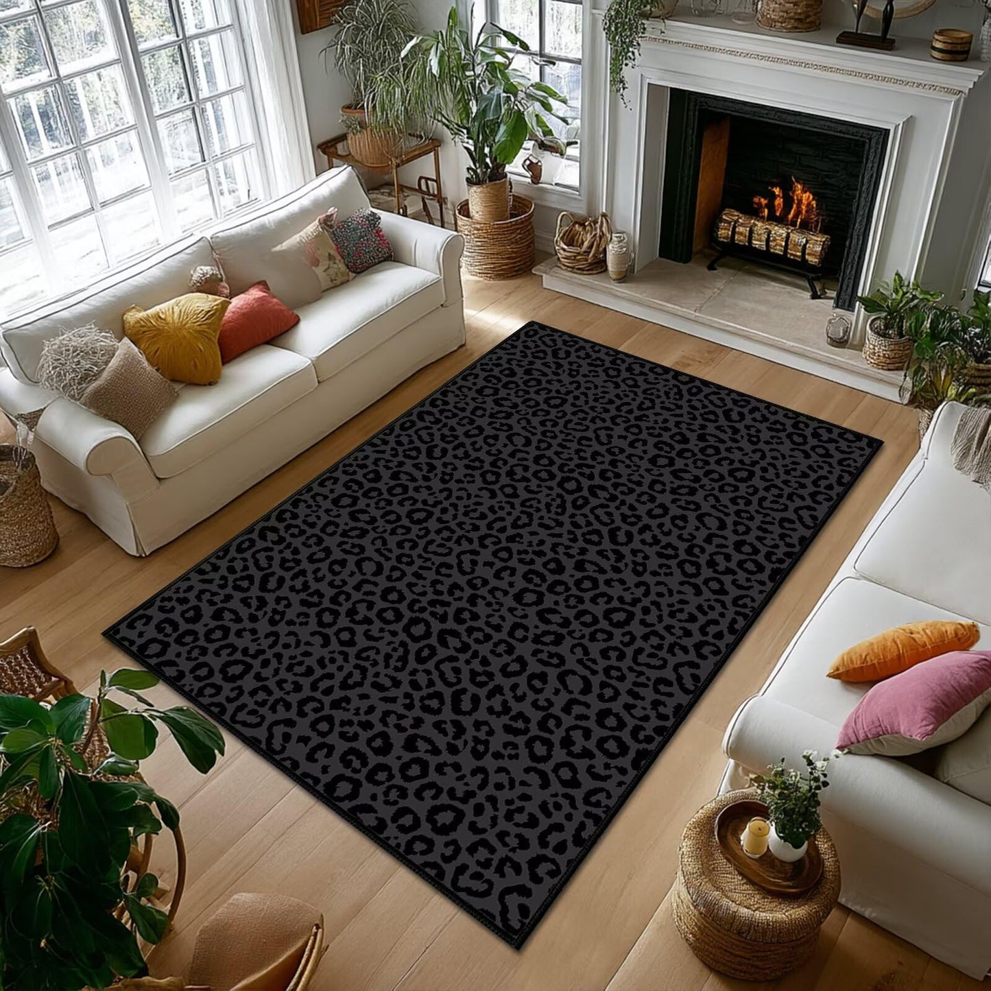 Leopard Area Rug 4x6,Cheetah Print Area Carpets for Living Room,Animal Print Hide,Ultra-Thin Washable Throw Floor Rugs Indoor Black Grey Non Slip Accent Floor Mats for Bedroom,Dining Room,Laundry Room