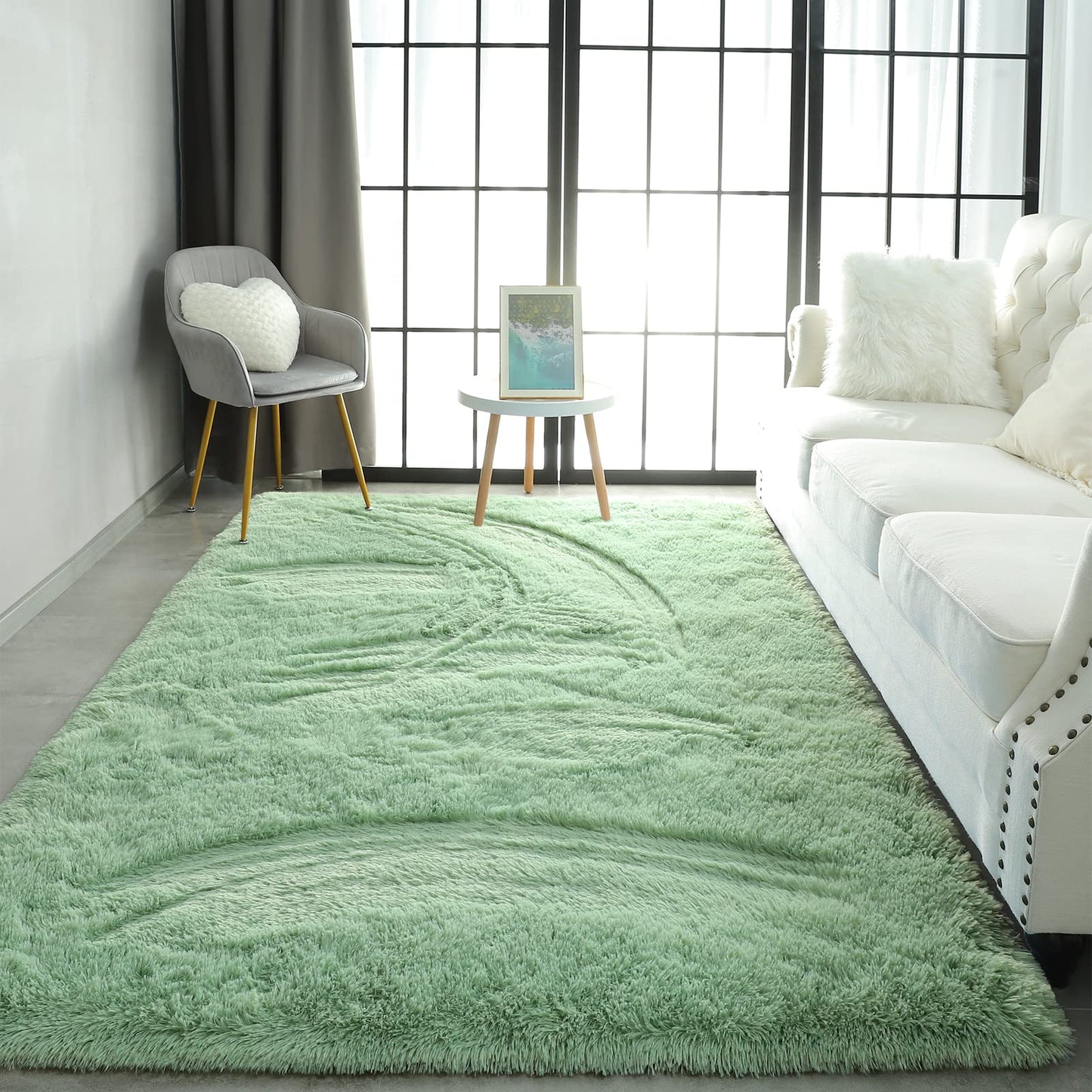 Pettop Fluffy Sage Green Area Rug for Bedroom Living Room, 4x6 Feet Soft Plush Fuzzy Rugs for Girls Kids Boys, Non-Slip and Washable Rug for Nursery Classroom, Carpet for Rooms Decor