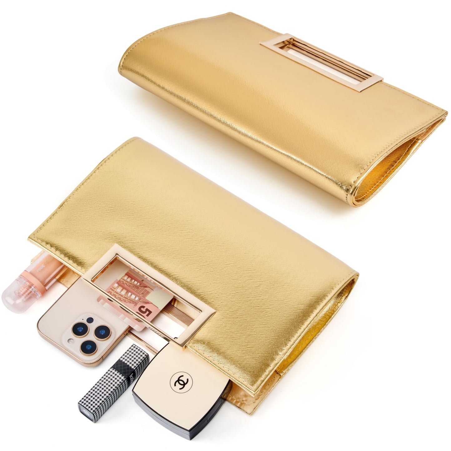 Gurina Evening Clutch Purses for Women Formal Party Clutch Bags Cocktail Prom Fashion PU Leather Shoulder Handbags (BO62 Deep Gold)