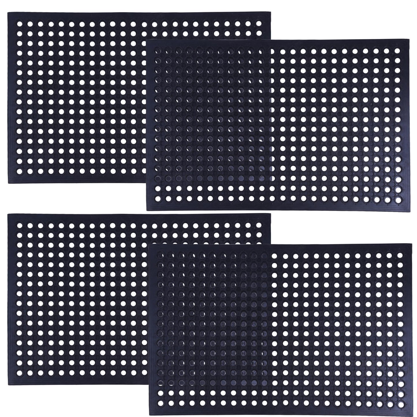 OrangeStar Anti-Fatigue 4-Pack Rubber Floor Mat, 24”x36” Restaurant Kitchen Commercial Drainage Mats, Non-Slip Door Mat w/Holes for Indoor Outdoor Bar Pool, Black