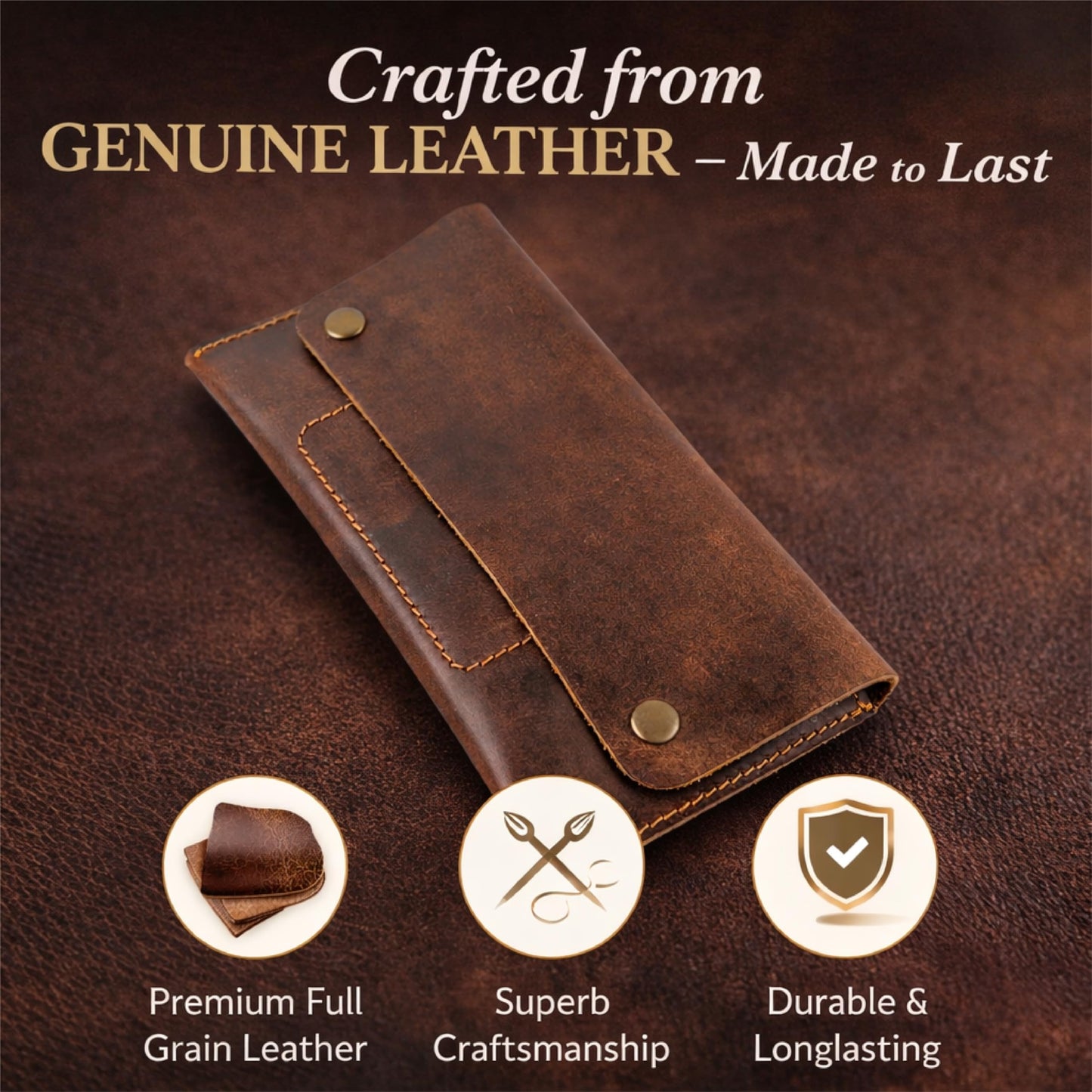 TheAntiq Leather Money Bag Currency Organiser Pouch, Dollar Bills Holder, Bills Organizer with Mobile Pocket, Money Envelope For Men and Women (Brown)