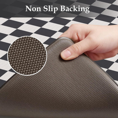 KIMODE Anti Fatigue Kitchen Mat for Floor, 17"x47"+17"x29" Checkered Kitchen Rugs Sets of 2, Kitchen Floor Mats Non-Slip, Cushioned Standing Desk mat for Sink Laundry Office Black and White