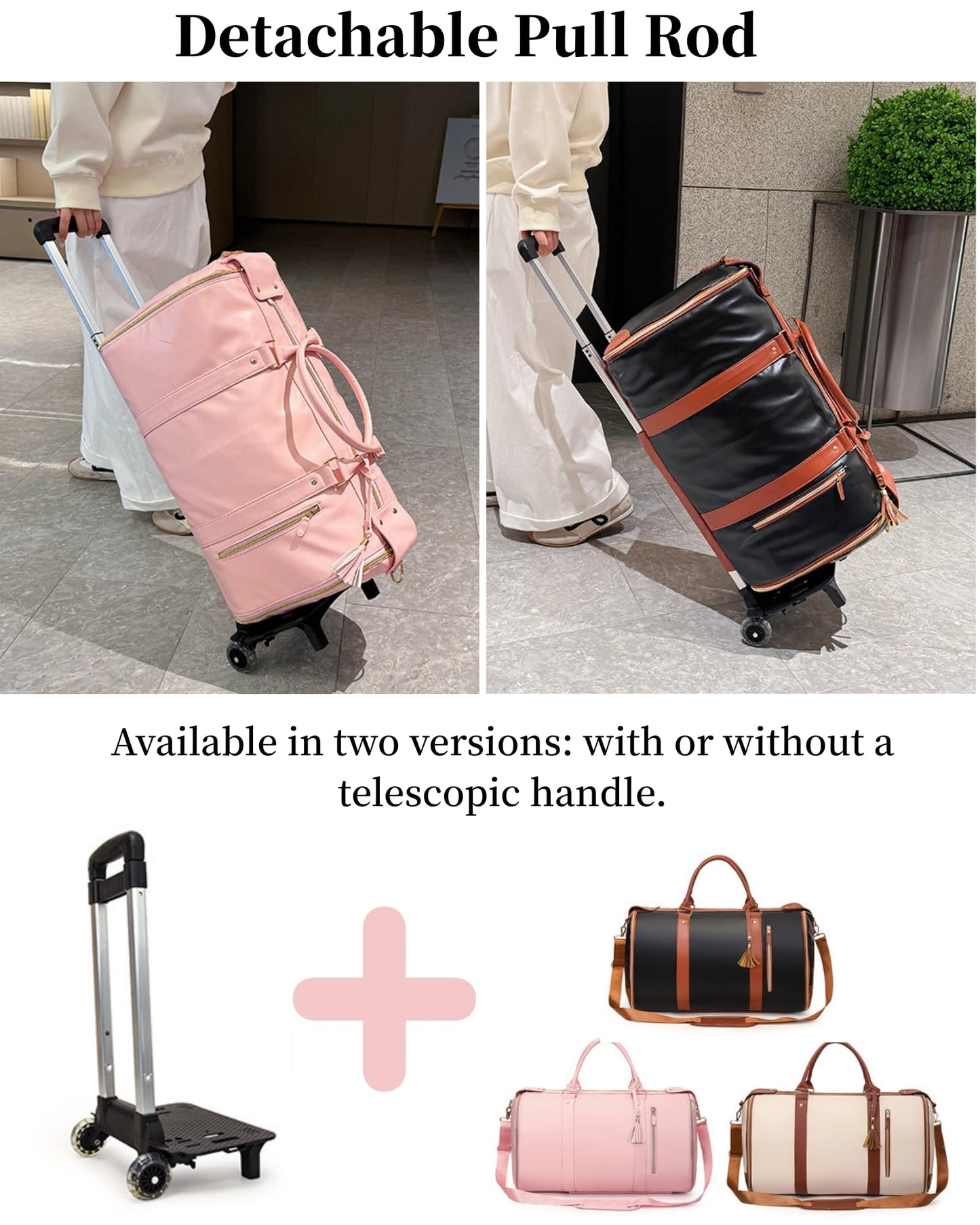 KEQIKAI Rolling Garment Bag for Travel, 3-in-1 Convertible Carry On Garment Duffle Bag with Wheels, Waterproof PU Leather No Wrinkle Suit Bag for Business Trip, Wedding, Overnight