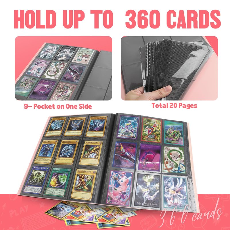 Card Binder 9-Pockets, Trading Card Binder, 20 Pages, 360 Card Capacity Collection Binder, Card Folder for MTG, TCG, Game Cards & Sports Cards(Pink)