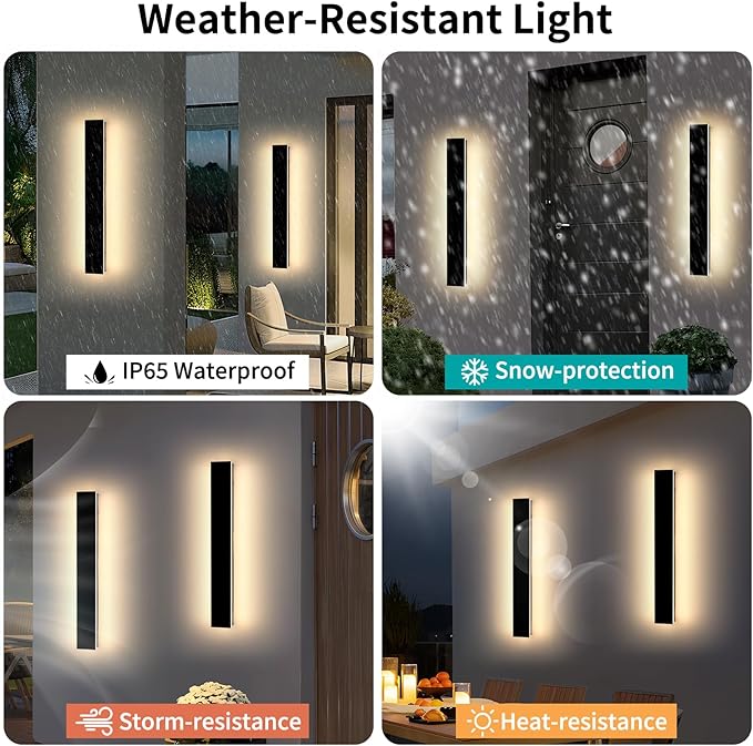 Mikeru 23.6inch Outdoor Wall Light Fixtures, 3000K/4500K/6000K Three Colors Switchable Modern Exterior Wall Sconces Acrylic Invisible Outdoor Lights for Porch