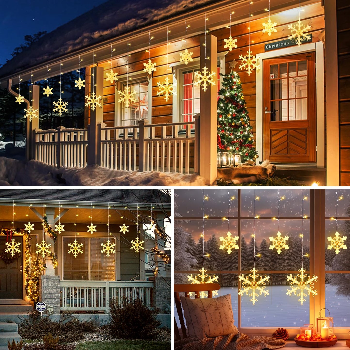 Minetom Christmas Snowflake Lights - 13ft 192LED Snowflake Icicle Lights with 16 Drops, 12 Modes and Timer, IP65 Waterproof Connectable Christmas Light for House Eave Indoor Outdoor (Warm White)