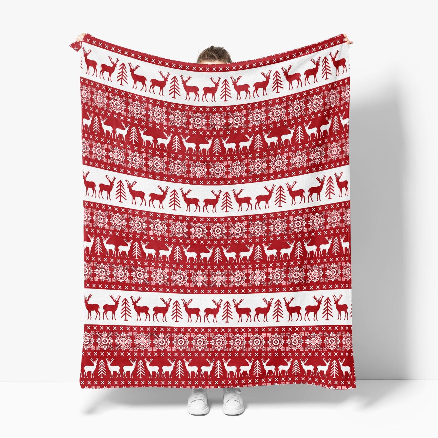 Horaldaily Christmas Sherpa Flannel Blanket Throw, Red Reindeer Soft Fuzzy Plush Cozy Fleece Blankets for Couch Sofa Bed Lounging, Ideal Gifts for Kids Adults Wife Self, 50x60