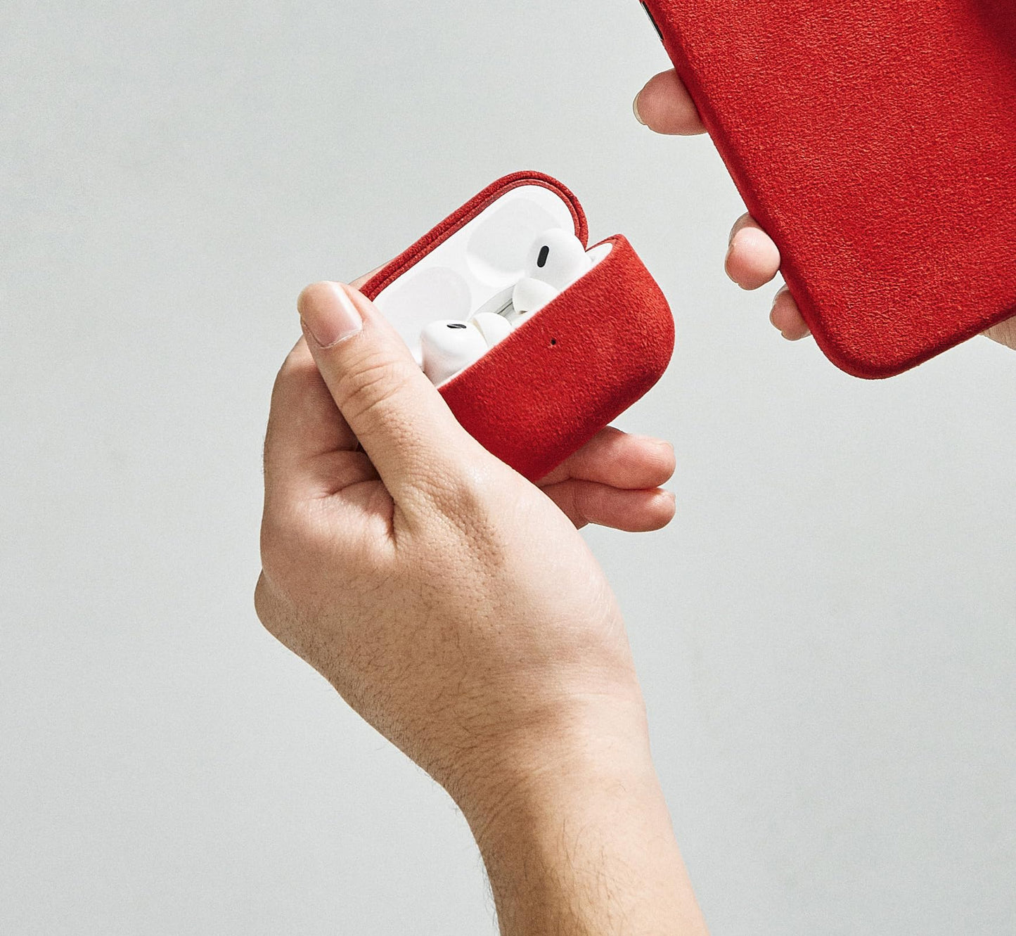 ALTRAALMA Alcantara Suede Case for AirPods Pro 3, Handmade Full-Wrap Case,Synthetic Suede Cover, Handmade Full Wrap, Full Protection and Shock Resistance (Red)