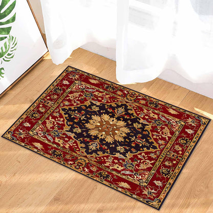 Homechoid Red Medallion Floral Front Door Mat for Indoor Entrance 18x30 Inche, Retro Traditional Oriental Boho Tribal Absorbent Doormat for Bathroom/Garage/Kitchen/Entry/Back, Washable