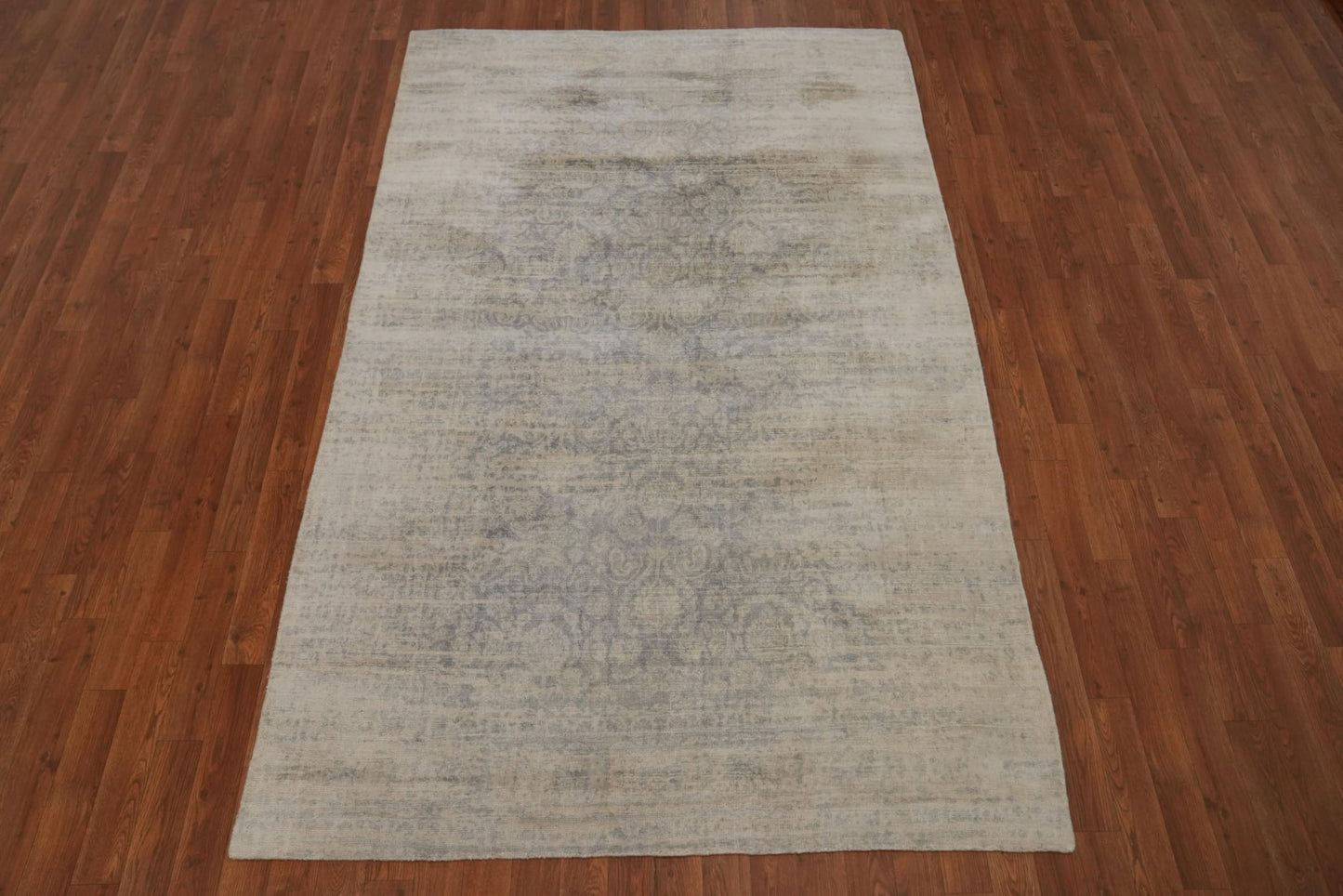 Rug Source Transitional Collection, 5x8 Rug, Hand Knotted Greys & Charcoal All-Over Rug, Oriental Viscose Silk Carpet for Foyer, Entryway and Hallway