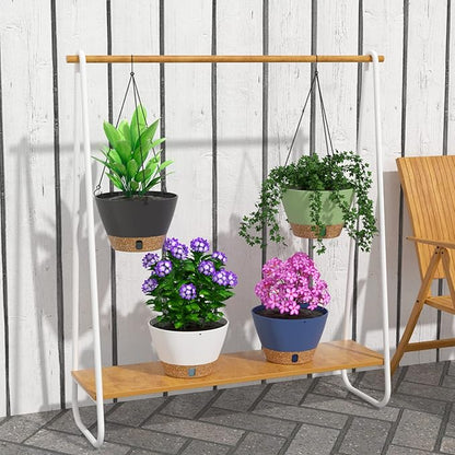 ZMTECH 8 Inch Hanging Planters for Indoor Plants, Hanging Baskets for Plants Outdoor with Visible Water Level, Hanging Flower Pots with Drainage Holes & Removable Tray(2 Pack, Blue)