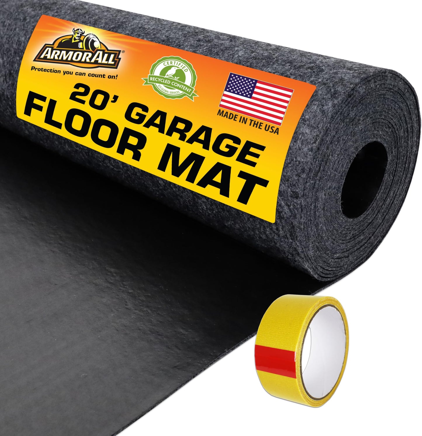 Armor All Garage Floor Mat (20' x 7'4"), Waterproof Garage Flooring, Absorbent, Premium Oil Spill Resistant Garage Pad, Durable, Protects Surfaces (Includes Double Sided Tape) (USA Made)