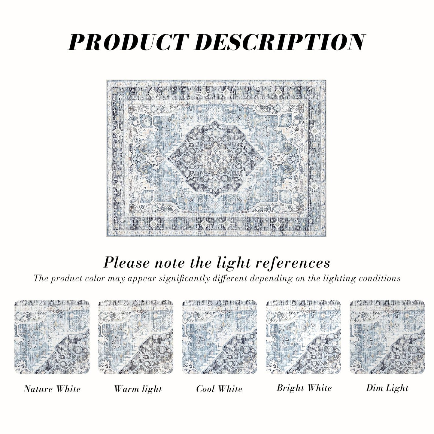 Domitapis Runner Rug 2×8, Vintage Boho Rug,Ultra-Soft Low Pile, Washable, Non Slip,Stain Resistant Printed Carpet for Hallway Kitchen Living Room Bedrooms Playroom Office, Light Blue