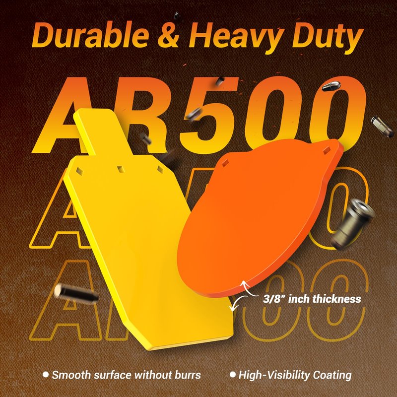 AR500 Steel Targets and Stand System Kit - 3/8" Thick with 4",6",8" Gongs & 7"x12" Torso, Adjustable 35.5"-63.5" Shooting Target Stand, Bonus 10pc Paper Targets & 10 Stickers for Outdoor Rifle Pistol