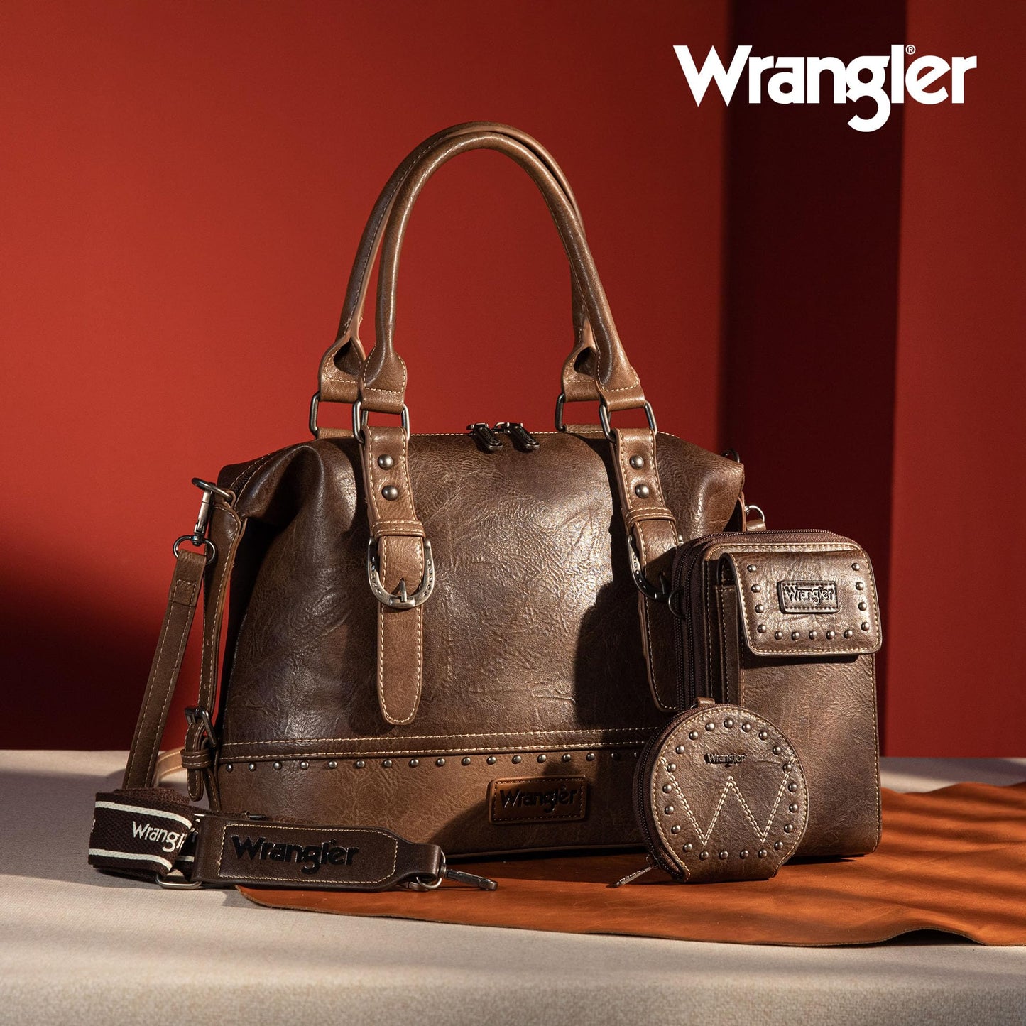 Wrangler 3Pcs Doctor Bag Set for Women, Top Handle Satchel Purse Barrel Handbags Cell Phone Purse Leather Hobo Bags WG48S-S5110CF