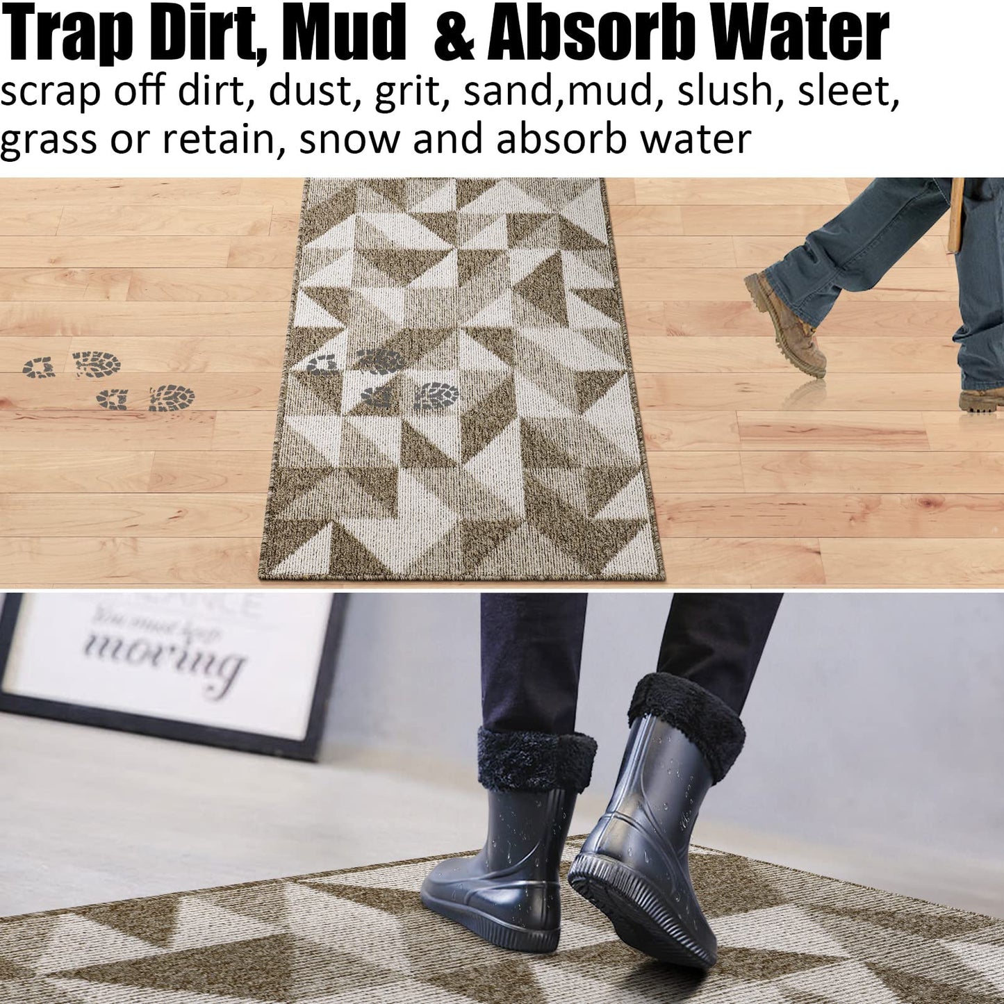 Indoor Doormat 36"x 59", Absorbent Front Back Door Mat Floor Mats, Rubber Backing Non Slip Door Mats Inside Mud Dirt Trapper Entrance Front Door Rug Carpet, Machine Washable Low Profile-Brown Geome