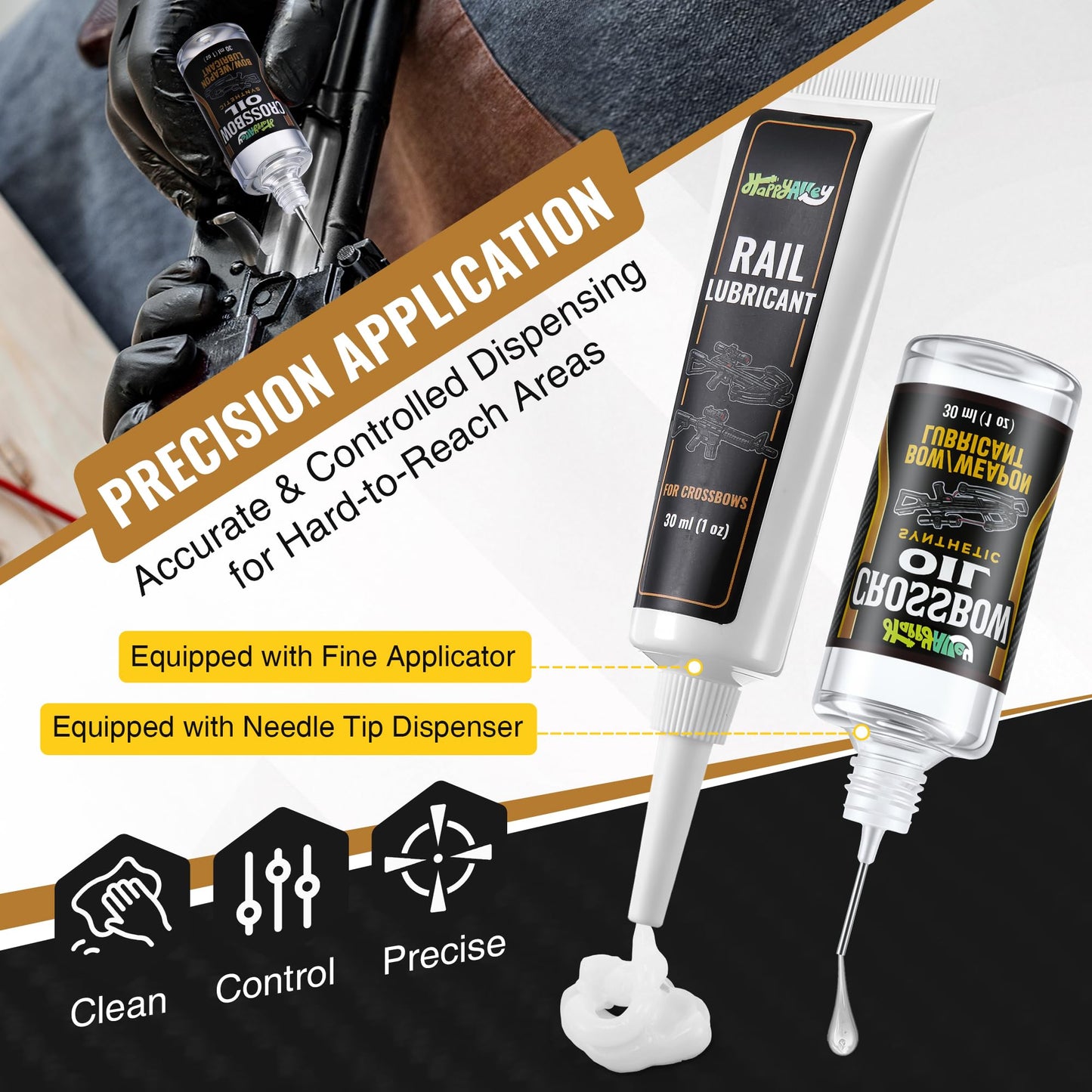 HappyAlley Crossbow Rail Lube & Oil Set with Precision Applicator, 1 oz Crossbow Rail Lubricant and 1 oz Cross Bow Lube for Reduced Friction and Smooth Cross Bow Operation