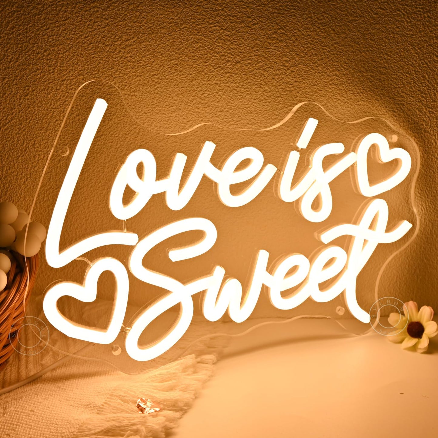 SYLHOME Love Is Sweet Led Neon Light Sign Home Candy Dessert Snack Bar Kitchen Wedding Birthday Party Wall Sign Decor Christmas Heart Gifts 11.81" X 7.6" USB