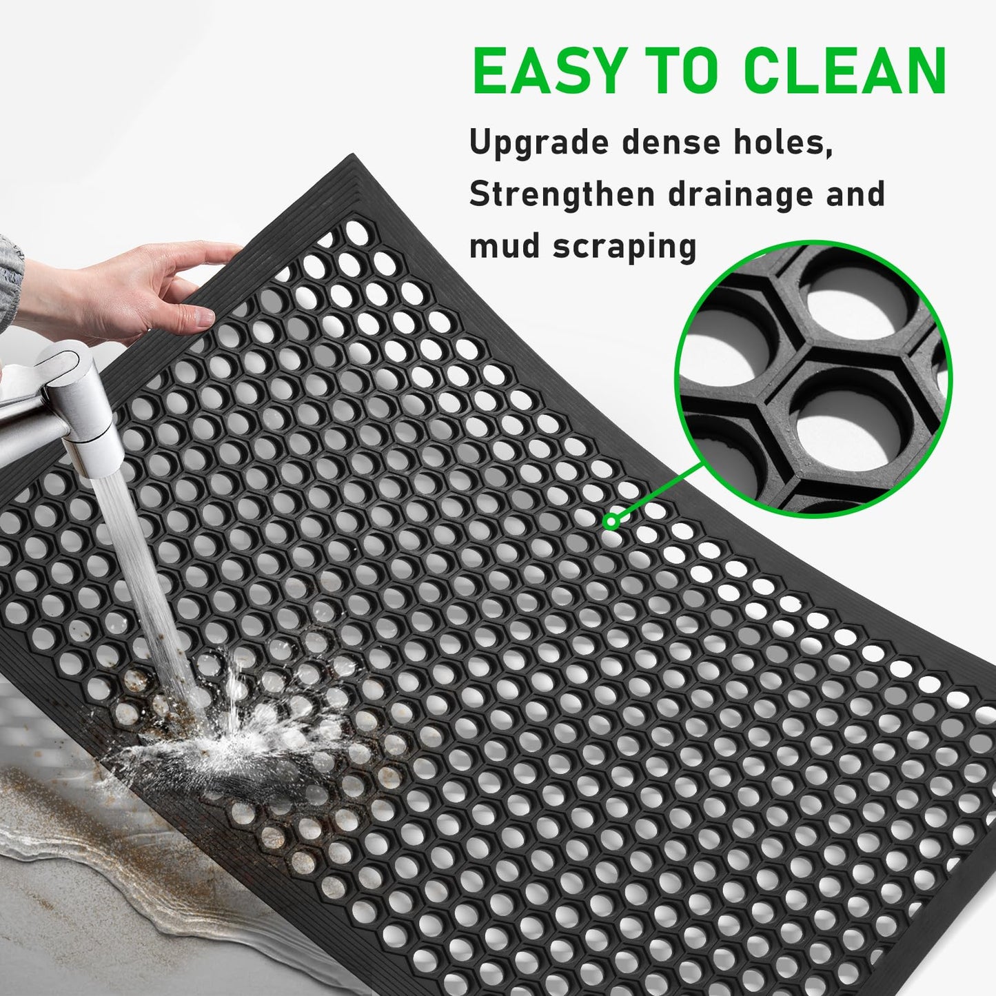 BEHERO Rubber Outdoor Mat, 36 x 24 inches Anti Fatigue Rubber Floor Mats, Non-Slip Front Door Mats Entrance, Heavy Duty Pool Mat Outside for Entryway