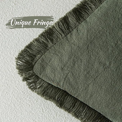 MIULEE Decorative Throw Pillow Covers Neutral Fringe Throw Pillows Set of 2 Rifle Green Boho Farmhouse Cushion Covers with Tassels for Couch Sofa Bed Living Room Spring Home Decor 20x20 Inch