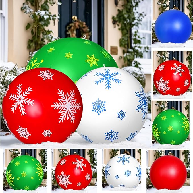 Jetec 12 Pcs Giant Inflatable Christmas Ball Inflatable 16 Inch 24 Inch Christmas Ornaments Outdoor PVC Christmas Balls for Tree Yard Hanging Holiday Garden Indoor Outdoor Decor