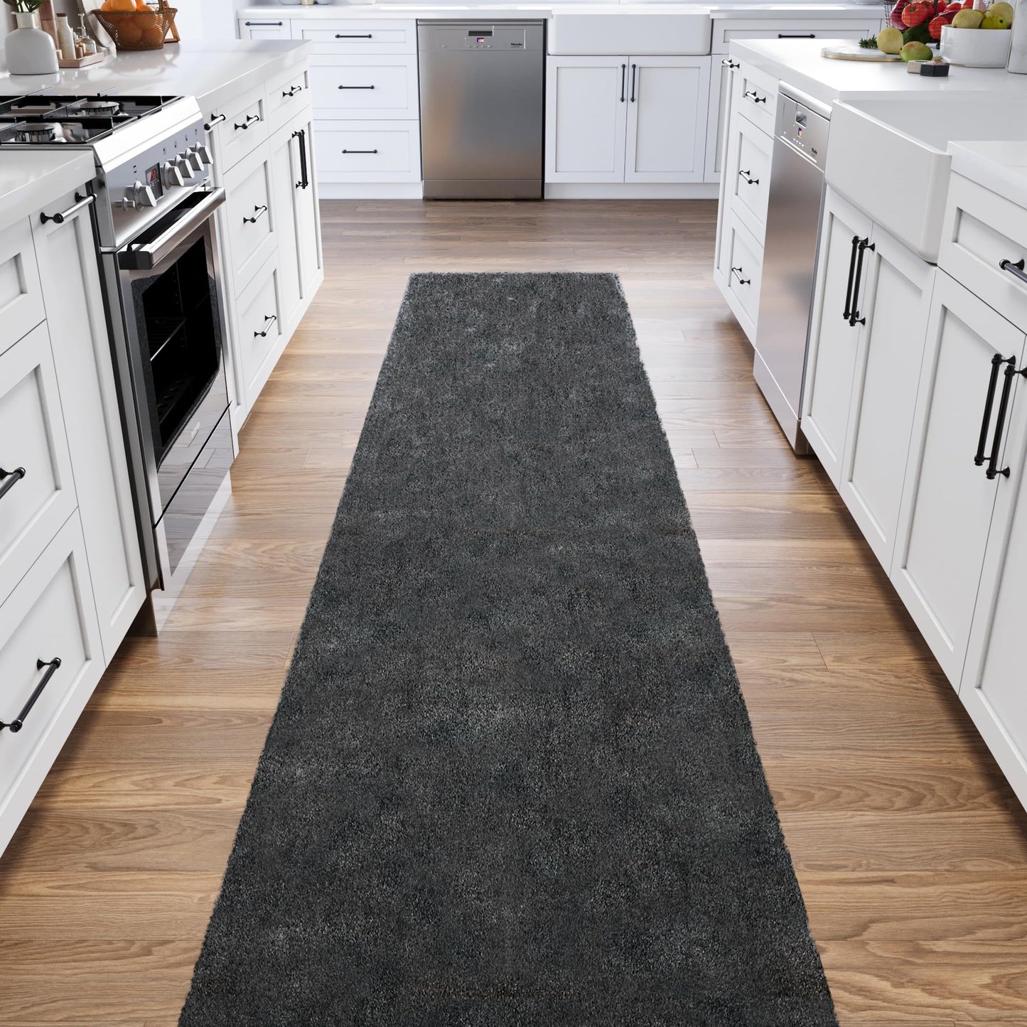 Ottomanson Shag Aisle Runner Rug 2'7" x 22' – Soft Non-Slip Plush Rug, Dense Pile Carpet for Hallways, Events, Churches & Extra-Long Indoor Spaces, Charcoal