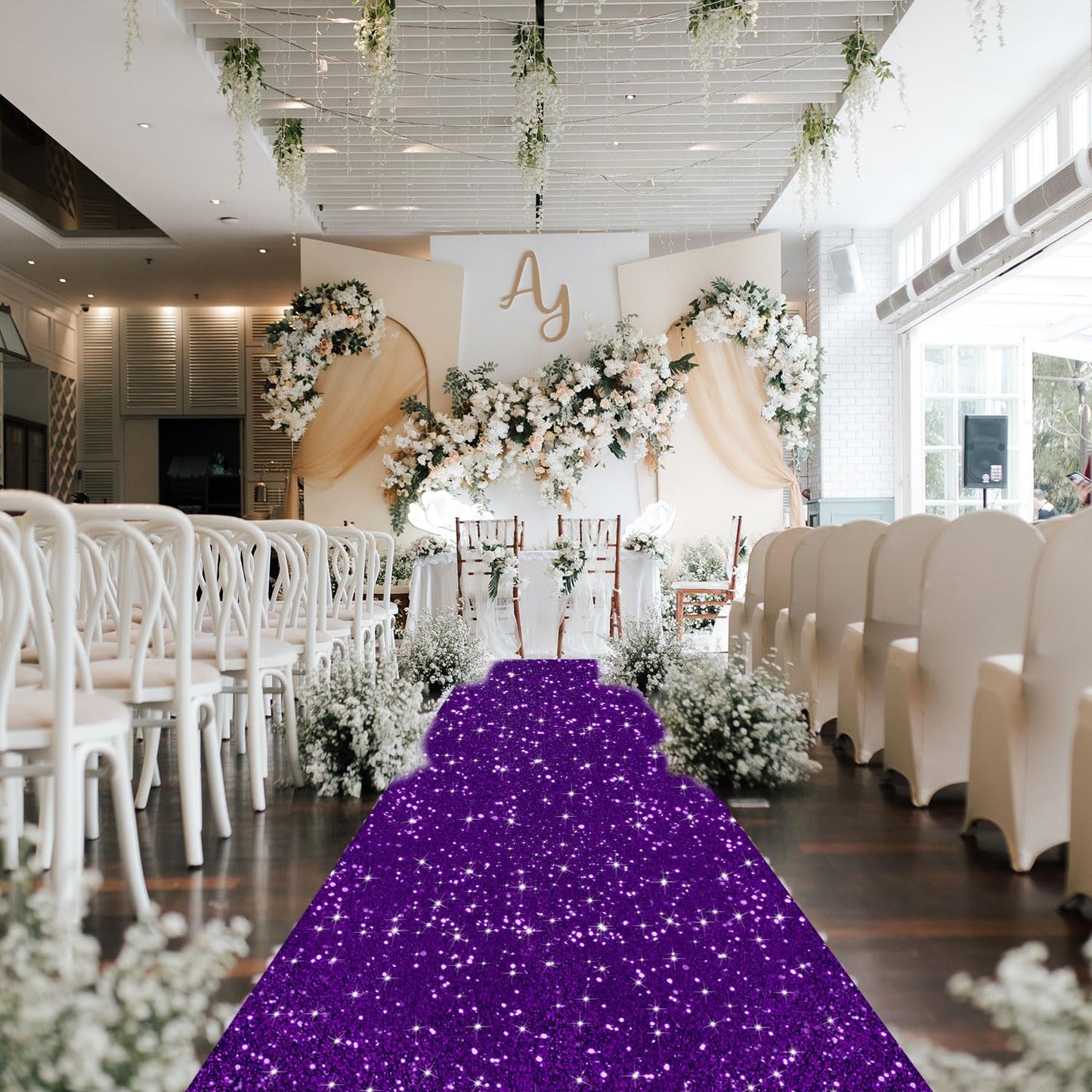 OMKSIH Purple Carpet Runner for Party Wedding Aisle Runners 2x15FT Sequin Aisle Runner for Wedding Ceremony Glitter Aisle Runner Rug Outdoor Carpet Runner for Wedding Bridal Shower Party Decorations