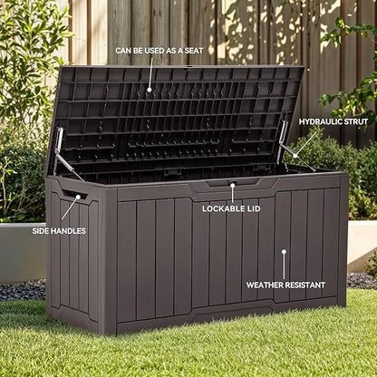 YITAHOME 80 Gallon Resin Deck Box, Weather Resistant Outdoor Storage Box, Lockable Indoor Outdoor Storage for Supplies and Essentials, Dark Brown