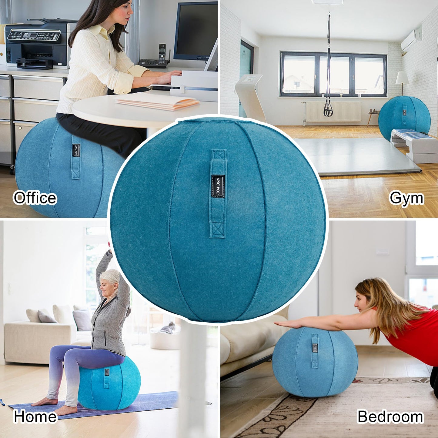 ANC POP Yoga Ball Exercise Ball, Anti Slip Stability Ball Chair, 25” Heavy Duty Large Gym Ball for Fitness, Balance and Core Workout with Cover, Easy Clean