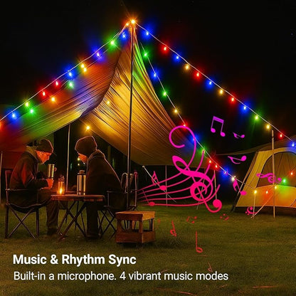 C9 Christmas Lights Outdoor, 82FT 100 LED RGB Color Smooth Changing Bulbs,App Bluetooth Music Sync, DIY Scenes & Timers, IP44 Waterproof Roofline Eaves Porch Fence Decorations