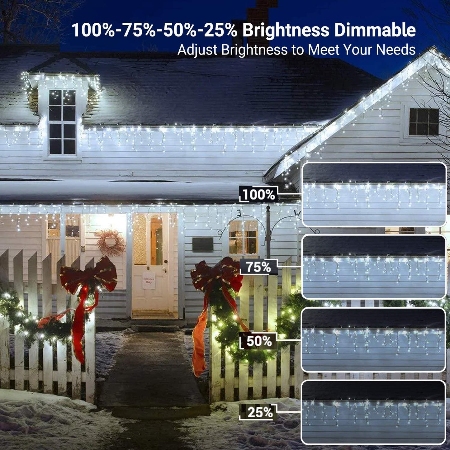 Brizled Color Changing Icicle Lights, 29ft 360 LED Christmas Icicle Lights with Remote, 11 Modes Cool White & Multicolor Xmas Lights for Xmas Wedding Home