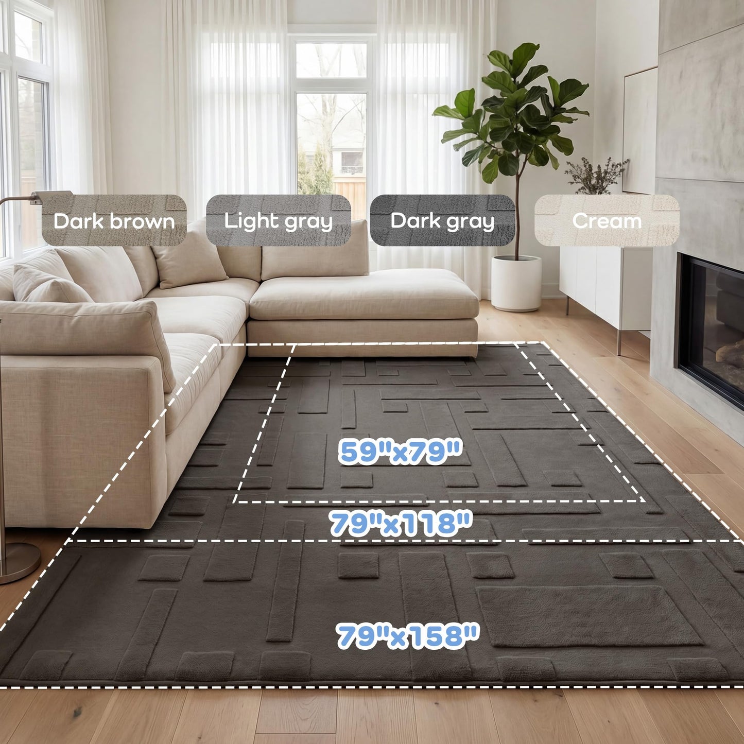 PaPaMat Baby Play Mat for Floor, 1.3" Thick 59x79 Plush Soft Foam Mats for Toddler Kids Crawling, Non-Slip Easy Care Nursery Rug for Playroom Living Room (Dark Grey)