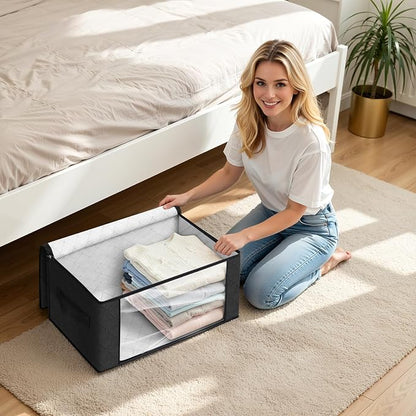 Fab totes 35L Closet Organizers and Storage, Foldable Under Bed Storage Containers, Storage bags for Organizing Bedroom, Closet, Clothing,Organization with Handle (3 Pack,Black)
