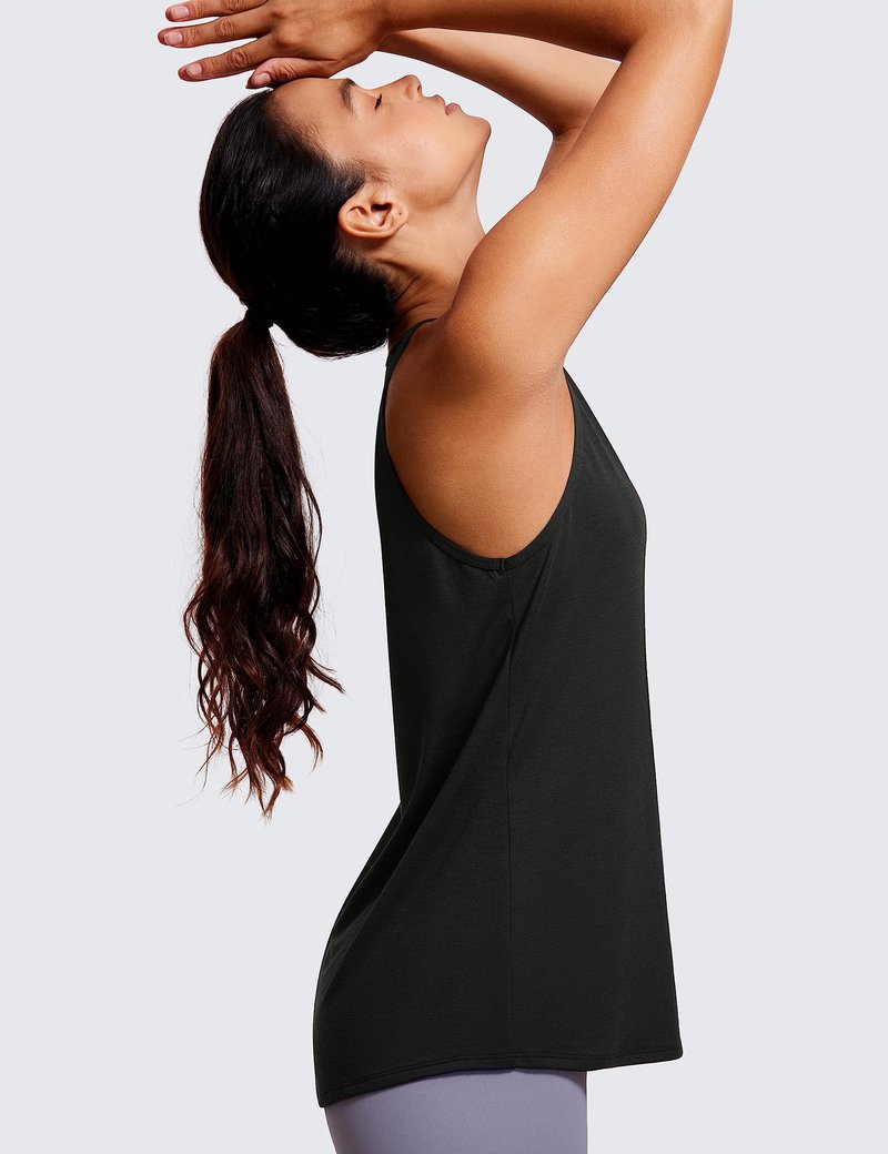 CRZ YOGA Halter High Neck Workout Tops for Women Flowy Cami Sleeveless Tank Athletic Yoga Shirts Black X-Small