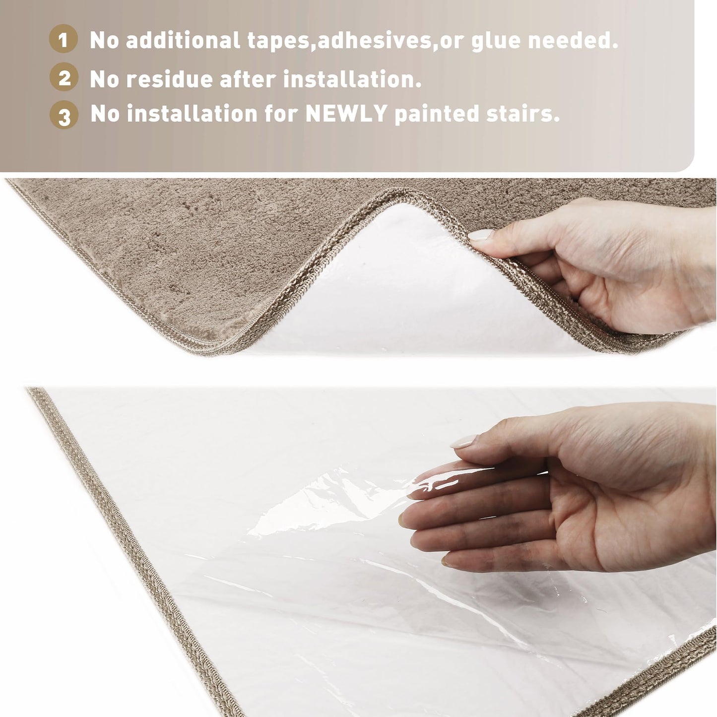 PURE ERA Carpet Stair Treads Ultra Plush 9.5" X 30"Soft Bullnose Indoor Stair Protectors Pet-Friendly Non-Slip Skid Resistant Tape Free Washable Reusable(14 Pieces, Cream Gray)