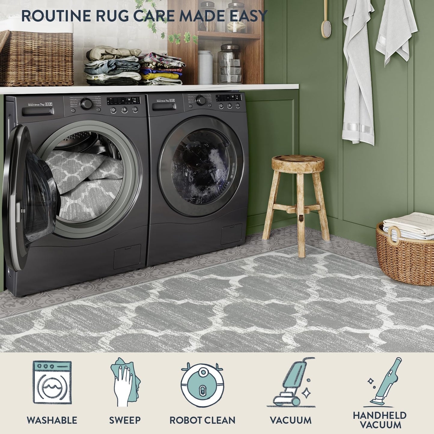 Lahome Moroccan Bedroom Rug - 3’x5’ Area Throw Washable Rugs Small Non-Slip Accent Distressed Floor Carpet for Door Mat Entryway Living Room Kitchen Laundry Dorm Decor Meline (3’ X 5’, Gray)