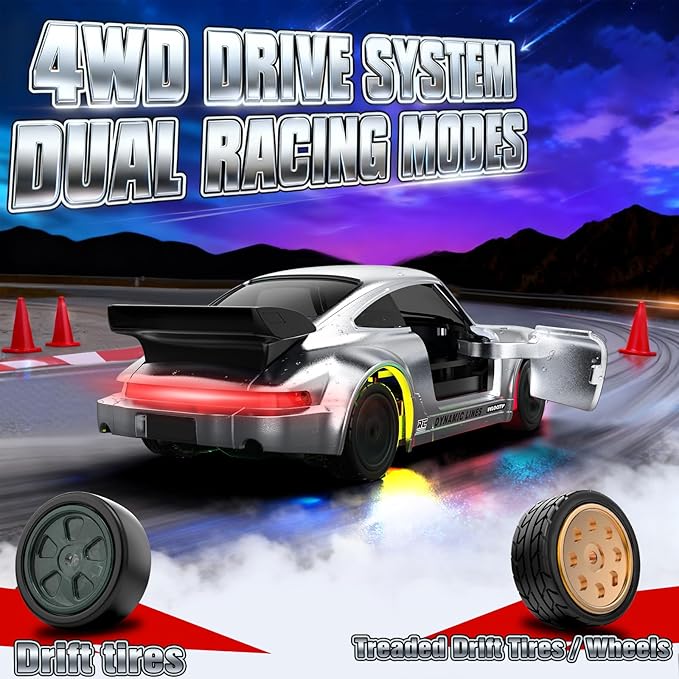 RC Drift Car 1/43 Mini RC Drift Car with Gyro 2.4GHz Full Proportional Control 20KM/H 4WD High Speed Remote Control Alloy LED Lights &amp Drift Tires Toys Gift for Adults Boys and Girls