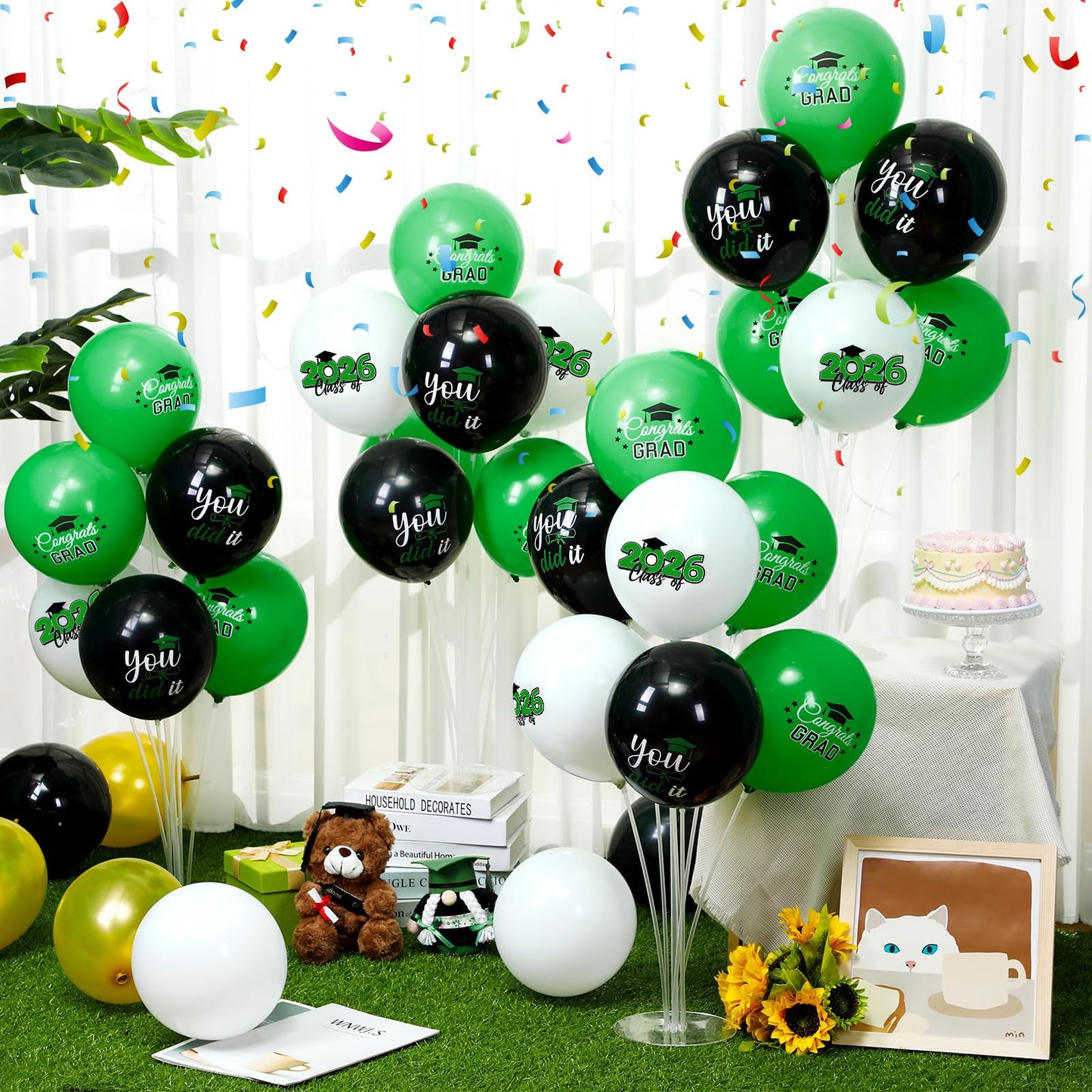 Relaxgiant 4 Set Graduation Party Balloon Stand Kits for Table Centerpieces Balloon Tables Holders with Congrats 2026 Graduation Party Decorations for School College Photo Props(Green)