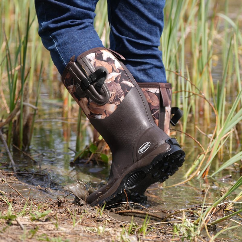 Men's Waterproof Hunting Boots, Camouflage 6mm Neoprene Muck Boots for Outdoor Hunting, Fishing, Farming & Work Brown size 11