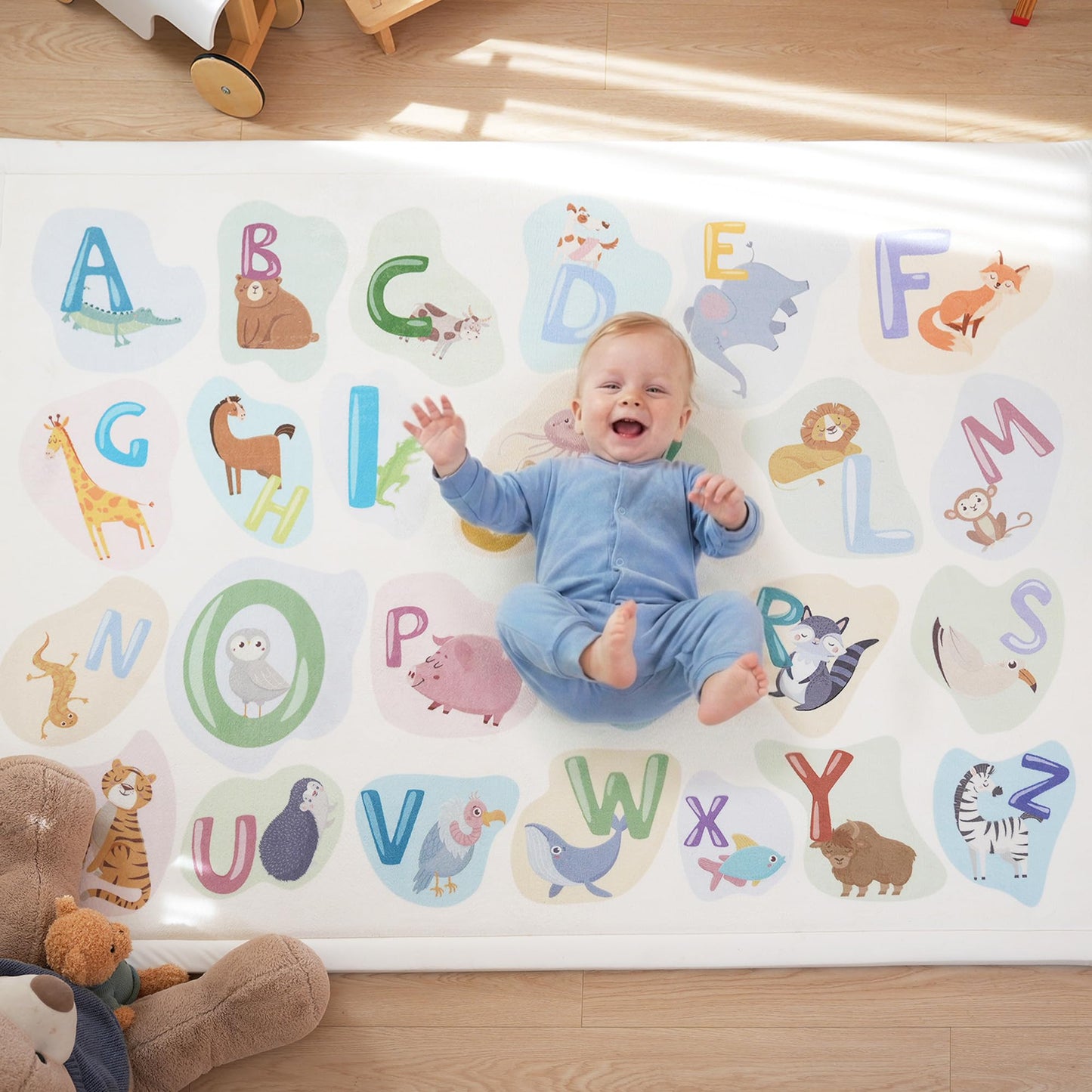 PaPaMat 1.3" Thick Educational Baby Floor Play Mat 79x158, Basic Padded Memory Foam Kids Mat, Extra Large Non-Slip Plush Playmat for Nursery Playroom Classroom (ABC Animal)